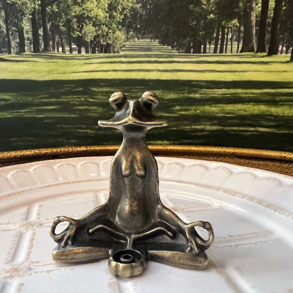 Meditation Frog Incense Holder Gold Tone Yoga Frog Decor